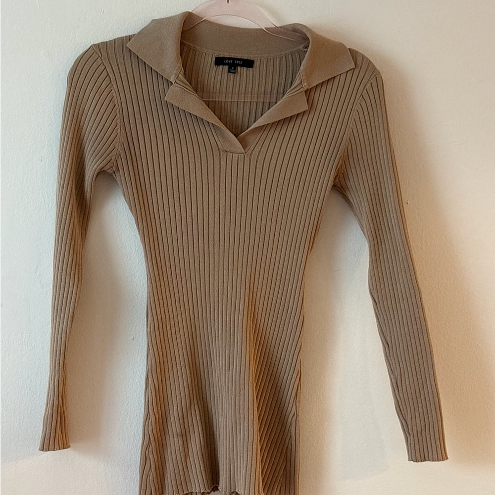Love Tree Beige Ribbed Knit mini dress